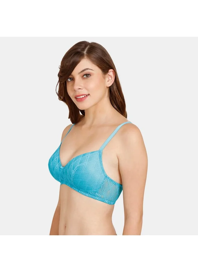 zivame Zivame Textured Padded Non-Wired Bra with Hook and Eye Closure