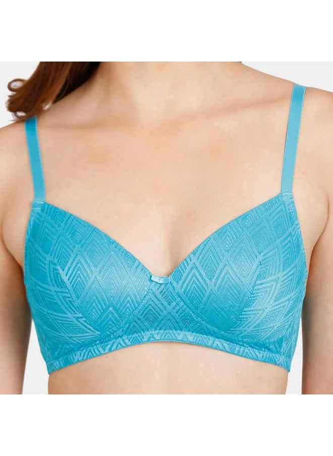 zivame Zivame Textured Padded Non-Wired Bra with Hook and Eye Closure