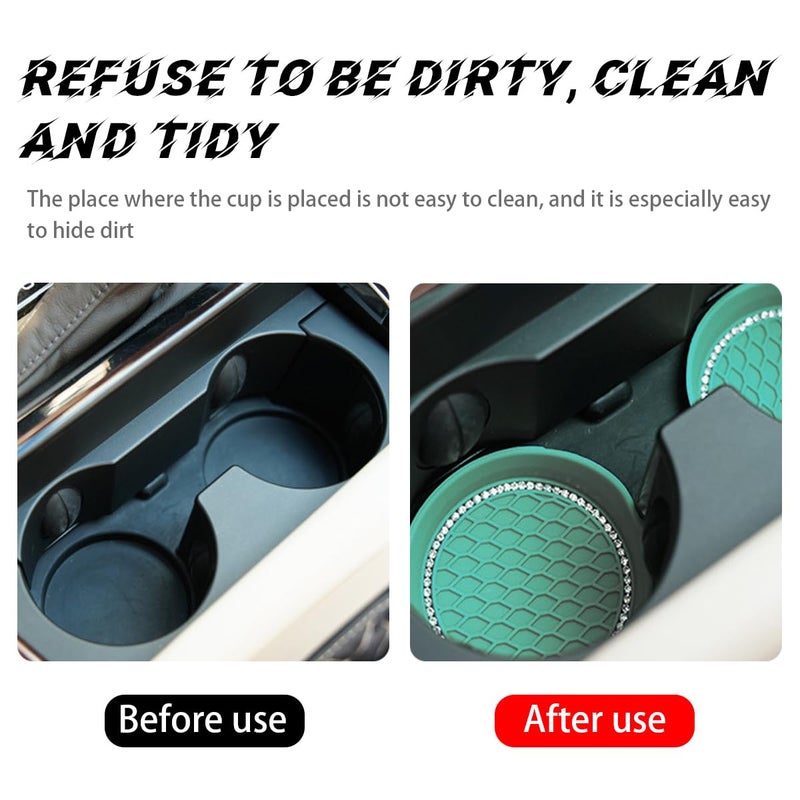 zipelo Bling Car Cup Coaster, 4 Pack Universal Vehicle Anti-Slip Cup Holder Insert Coasters, Crystal Rhinestone Silicone Shockproof Drink Mat, Car Interior Accessories (Mint Green) - Image 5