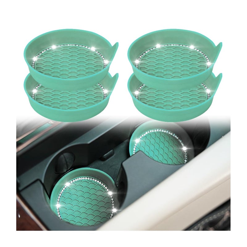 zipelo Bling Car Cup Coaster, 4 Pack Universal Vehicle Anti-Slip Cup Holder Insert Coasters, Crystal Rhinestone Silicone Shockproof Drink Mat, Car Interior Accessories (Mint Green) - Image 1