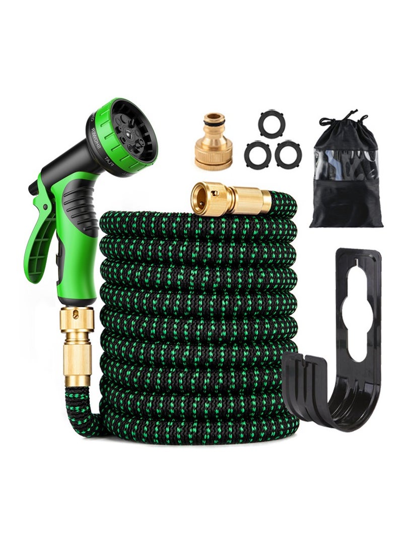كيلا خرطوم حديقة قابل للتمدد بطول 100 قدم مع فوهة 8 وظائف، خرطوم حديقة قابل للسحب مانع للتسرب لغسيل السيارات ونباتات الحديقة وسقي الحيوانات الأليفة وتنظيف الأرضيات، أخضر - Image 1