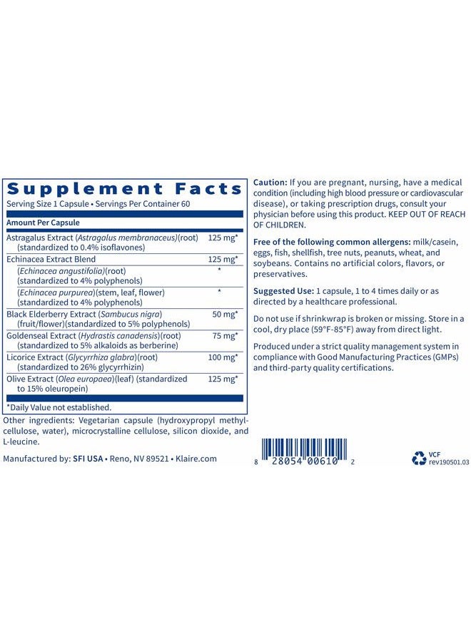 Klaire Labs Virathera CF - Echinacea Immune Support Blend with Goldenseal (60 Capsules) - Image 5