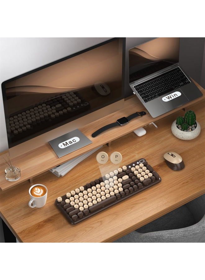 Links9+ Wireless Keyboard and Optical Mouse Combo, 2.4GHz Retro Typewriter Keyboard for Windows, Mac, PC, and Laptop (Coffee) - Image 4