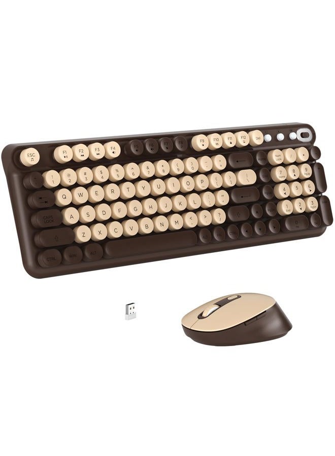 Links9+ Wireless Keyboard and Optical Mouse Combo, 2.4GHz Retro Typewriter Keyboard for Windows, Mac, PC, and Laptop (Coffee) - Image 1
