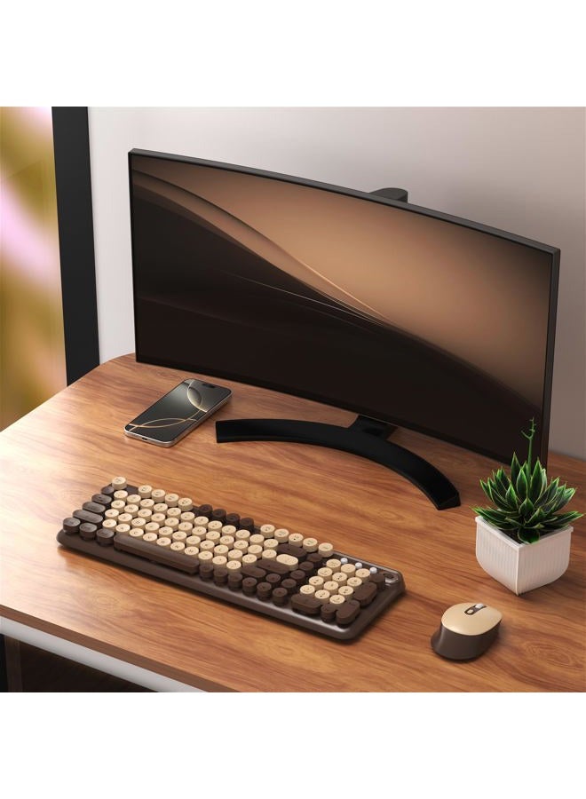 Links9+ Wireless Keyboard and Optical Mouse Combo, 2.4GHz Retro Typewriter Keyboard for Windows, Mac, PC, and Laptop (Coffee) - Image 2