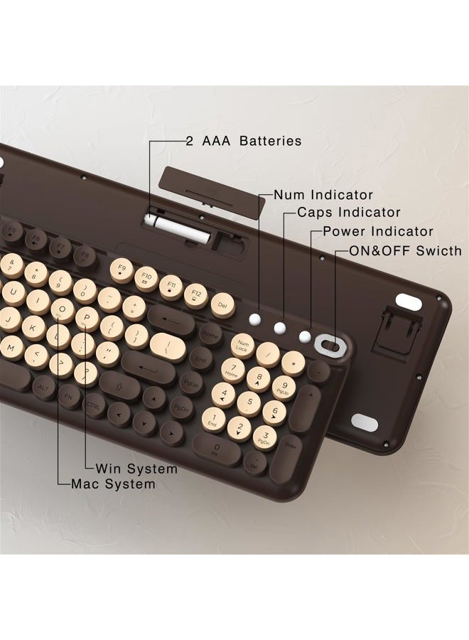 Links9+ Wireless Keyboard and Optical Mouse Combo, 2.4GHz Retro Typewriter Keyboard for Windows, Mac, PC, and Laptop (Coffee) - Image 3