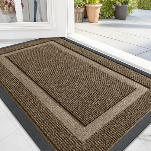 OLANLY Front Door Mat Indoor Outdoor Entrance Waterproof AllSeason AllWeather Doormat Sturdy Natural Rubber Fade Resistant Low Profile Easy Clean Patio Porch Entryway Mat 36x24 Brown