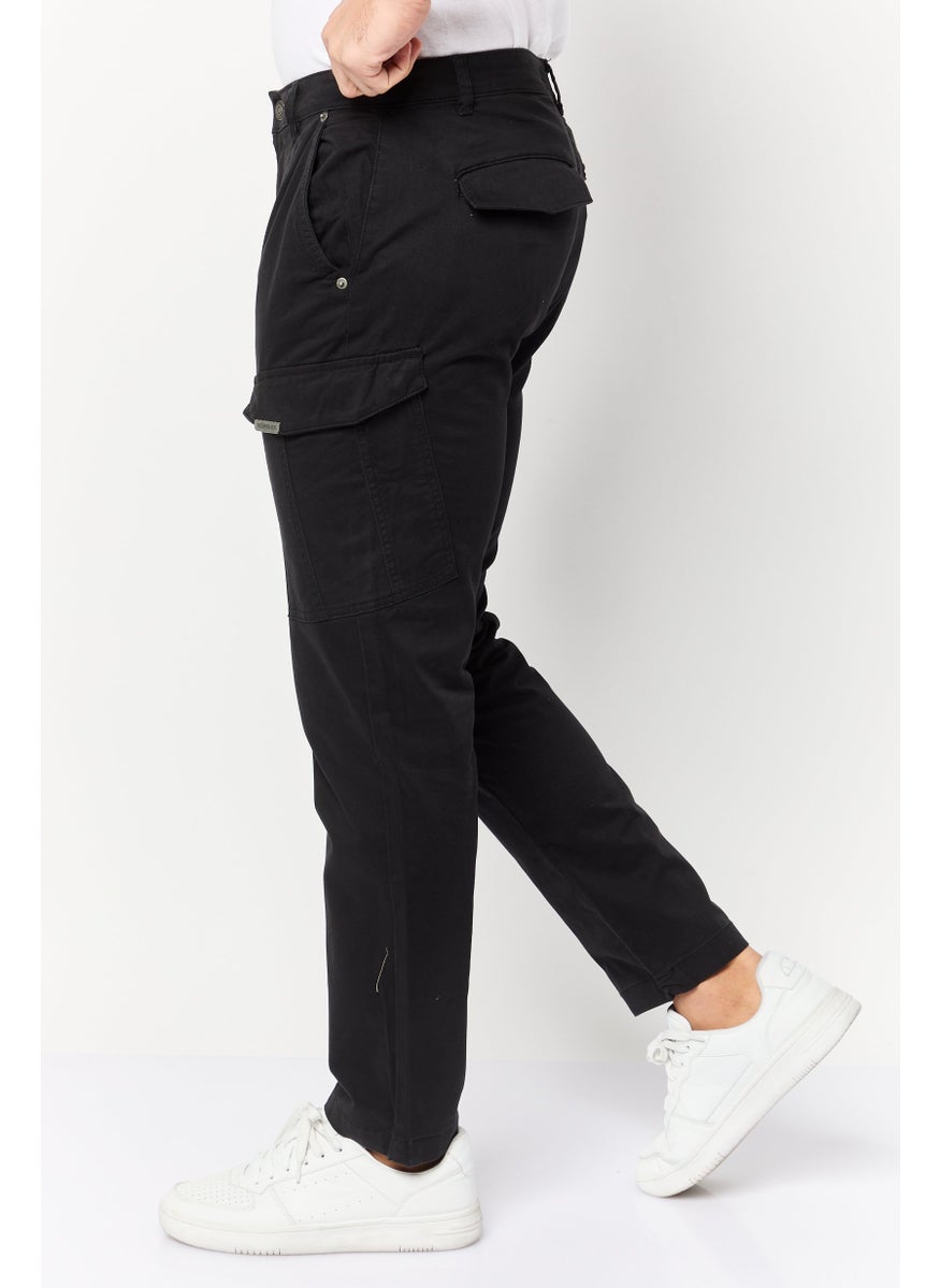 833 POLICE Men Slim Fit Plain Cargo Pants, Black  - Image 2