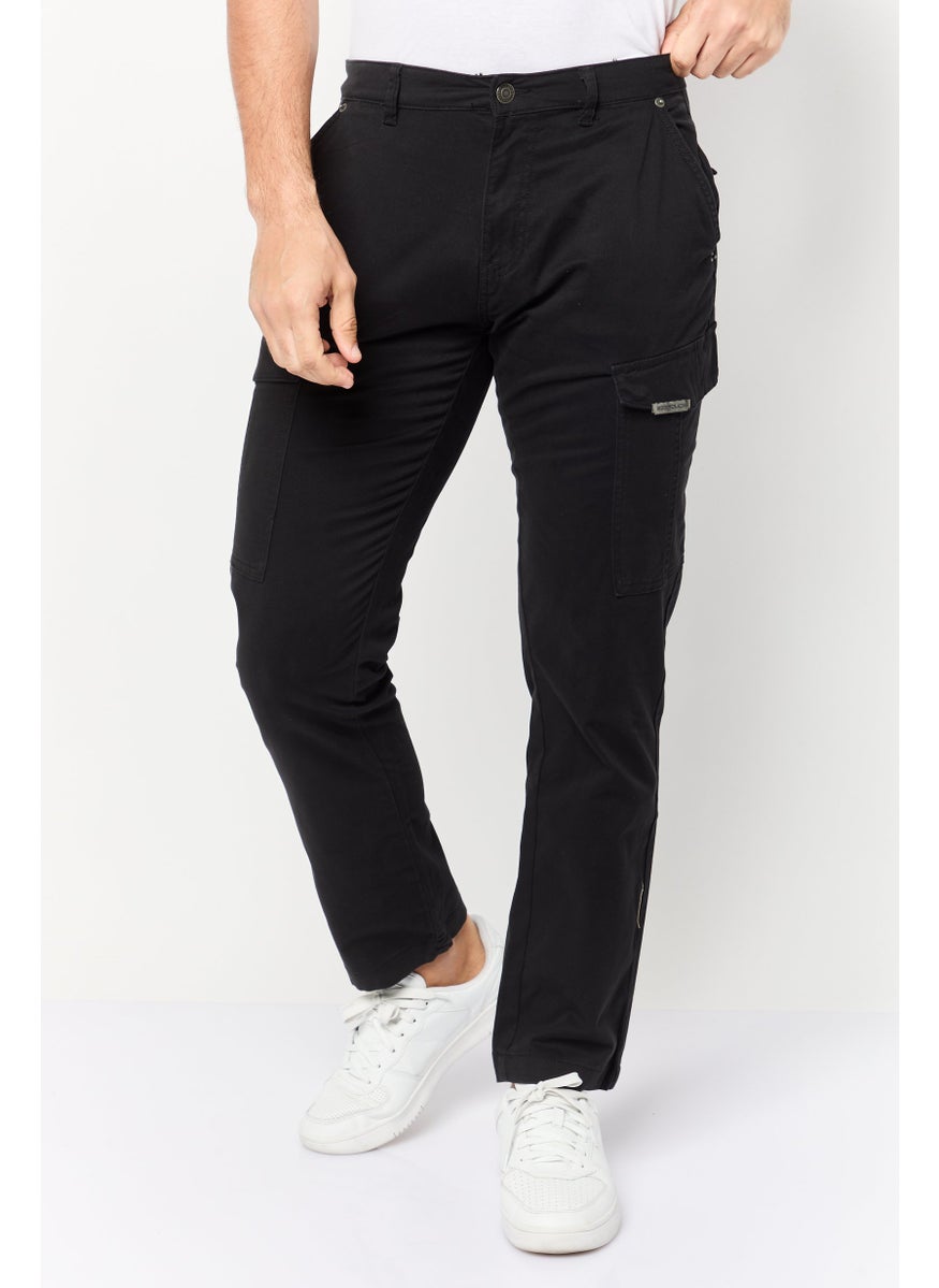 833 POLICE Men Slim Fit Plain Cargo Pants, Black  - Image 1