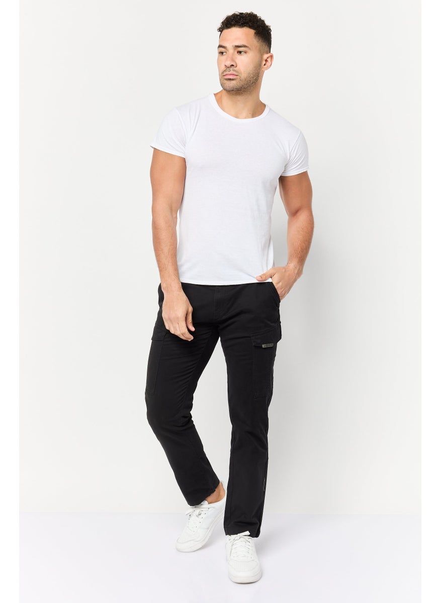 833 POLICE Men Slim Fit Plain Cargo Pants, Black  - Image 4
