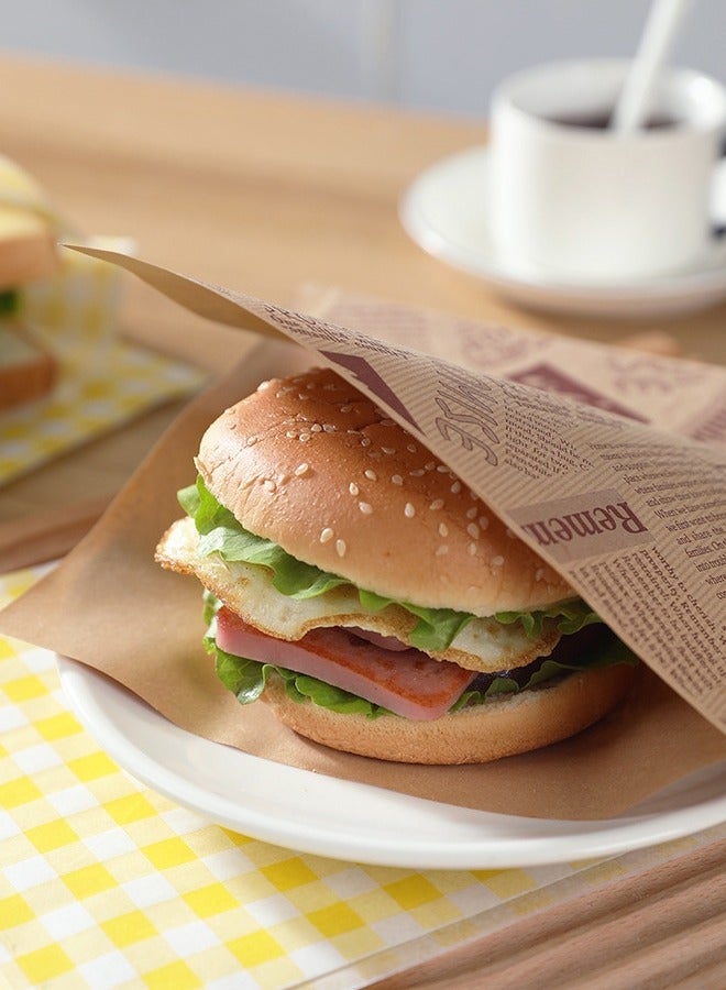 بي أف هوم 50 قطعة أكياس ساندويتش همبرغر ساندويتش 50 قطعة أكياس ورقية للغداء يمكن التخلص منها أكياس ورقية للقلي الفرنسي أكياس ورقية مثلثة مقاومة للزيت لأكياس الوجبات الخارجية الورقية والاستخدام المنزلي 18x18 سم - Image 4