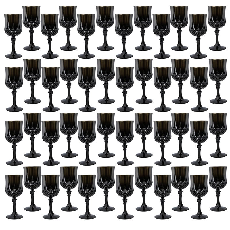 LEYIQU Plastic Wine Glasses, Plastic Goblets Vintage Style Cordial Drinking Glasses for Valentineâ€™s Day, Wedding Reception, Grand Event Party Supplies (48, Black) - Image 1