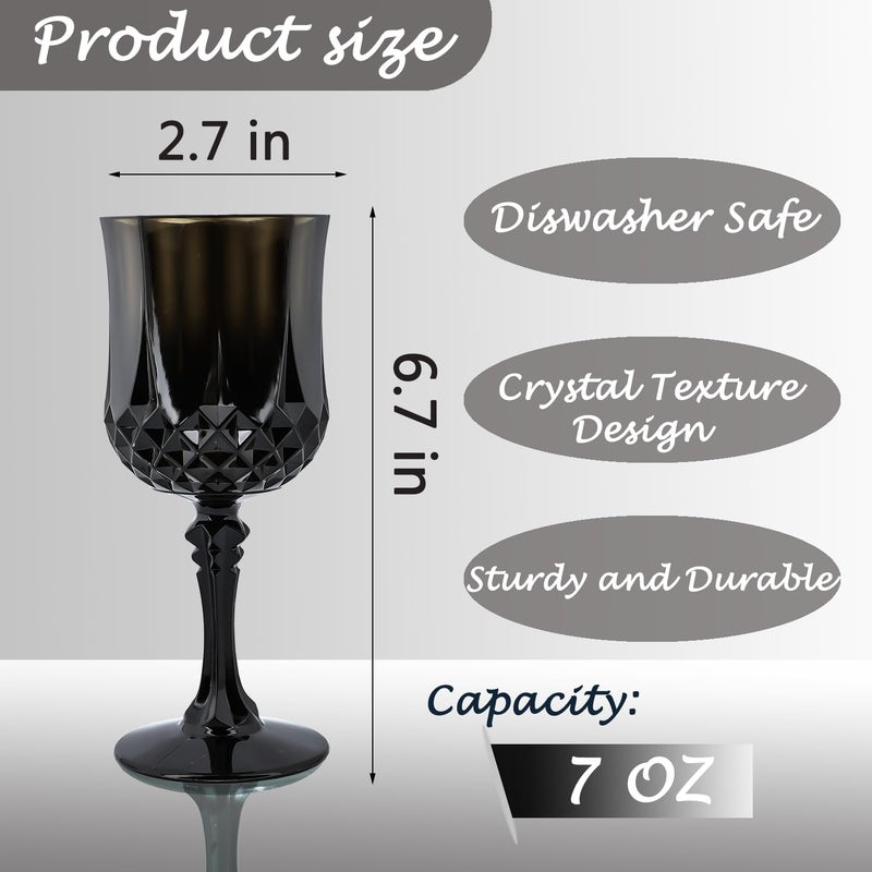 LEYIQU Plastic Wine Glasses, Plastic Goblets Vintage Style Cordial Drinking Glasses for Valentineâ€™s Day, Wedding Reception, Grand Event Party Supplies (48, Black) - Image 2