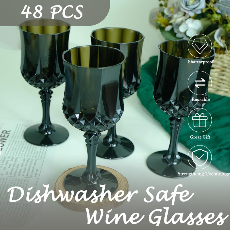 LEYIQU Plastic Wine Glasses, Plastic Goblets Vintage Style Cordial Drinking Glasses for Valentineâ€™s Day, Wedding Reception, Grand Event Party Supplies (48, Black) - Image 4