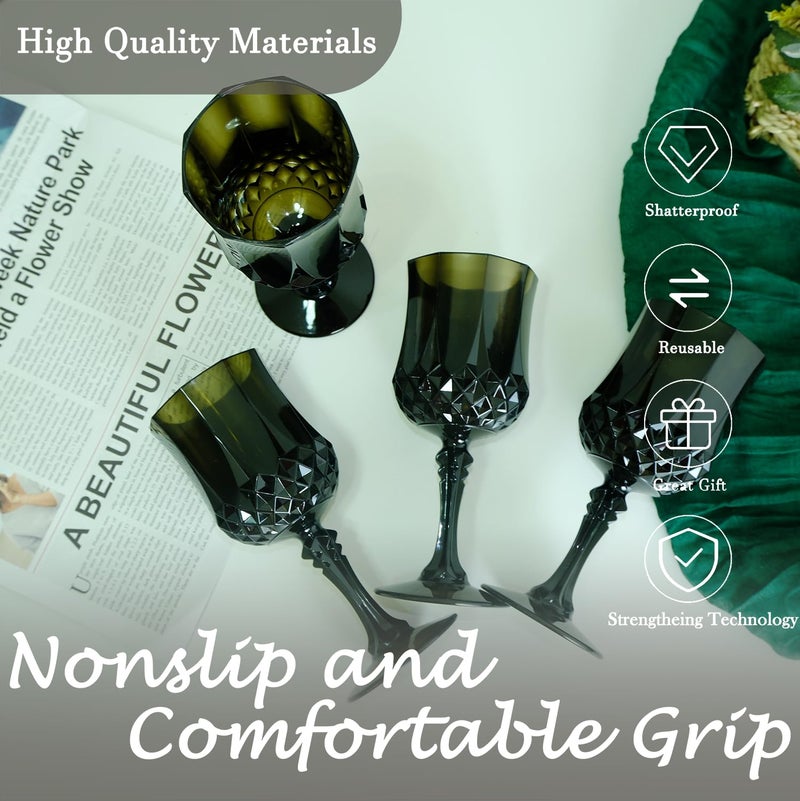 LEYIQU Plastic Wine Glasses, Plastic Goblets Vintage Style Cordial Drinking Glasses for Valentineâ€™s Day, Wedding Reception, Grand Event Party Supplies (48, Black) - Image 5
