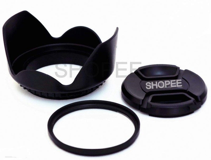SHOPEE Branded 55MM Digital Camera Lens Filter Flower Lens Hood + 55mm Lens Cap + 55mm Saftey Clear uv Filter for 55mm Dia - Image 1