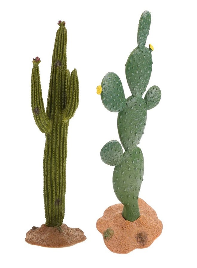 ULTNICE Fake Cactus Statues, 2pcs Realistic Artificial Cactus Figurine for Reptile Aquarium, Simulated Succulent Plant for Home Garden and Office, 5.7x2.1in - Image 1