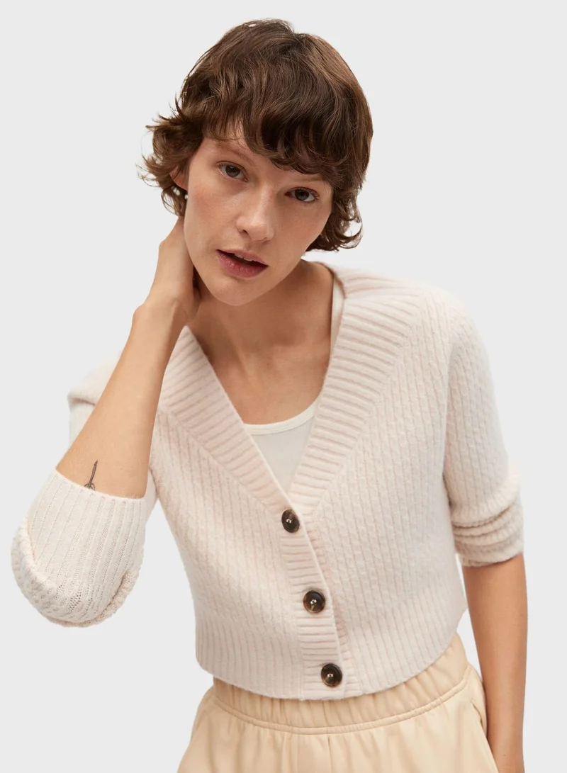 MANGO Button Down Crop Cardigan