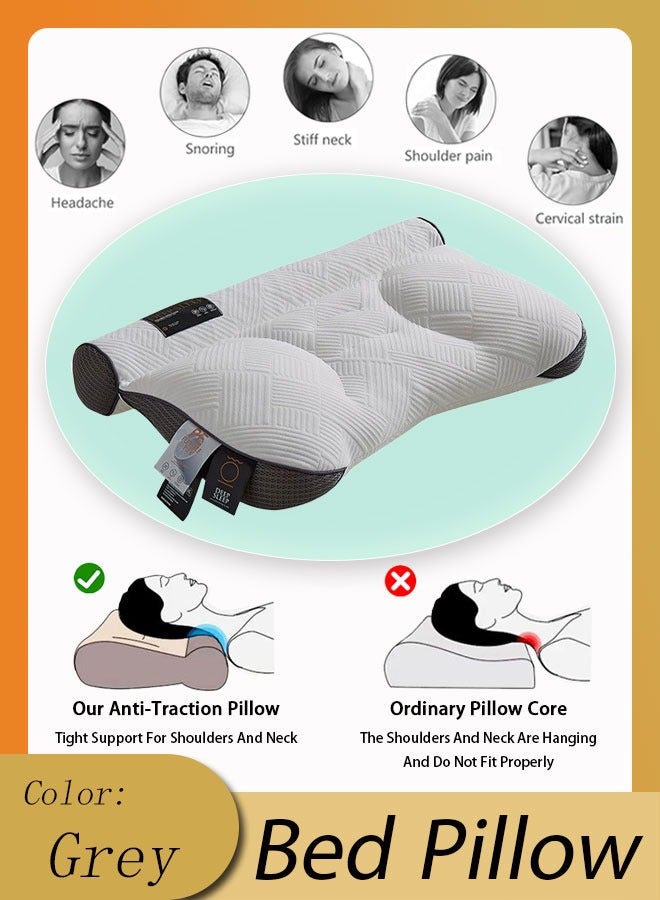 Soft And Breathable Bed Pillow Ergonomic Cervical Pillow For Neck Pain Orthopedic Sleeping Pillow Filling With Pe Hose Portable Simple Neck Pillow For Side Sleepers Back And Stomach Sleepers Grey - Image 1