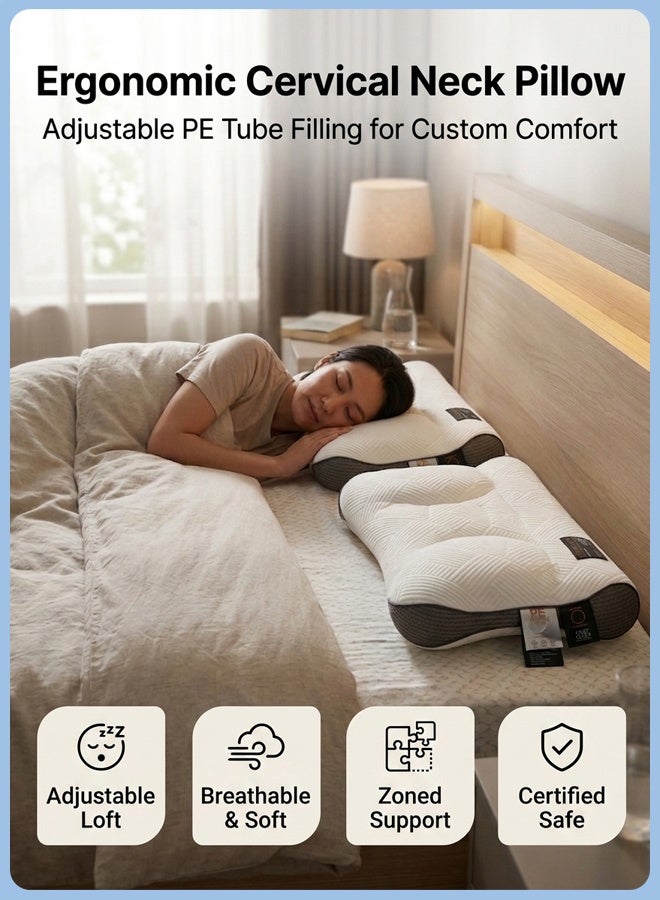 Soft And Breathable Bed Pillow Ergonomic Cervical Pillow For Neck Pain Orthopedic Sleeping Pillow Filling With Pe Hose Portable Simple Neck Pillow For Side Sleepers Back And Stomach Sleepers Grey - Image 1