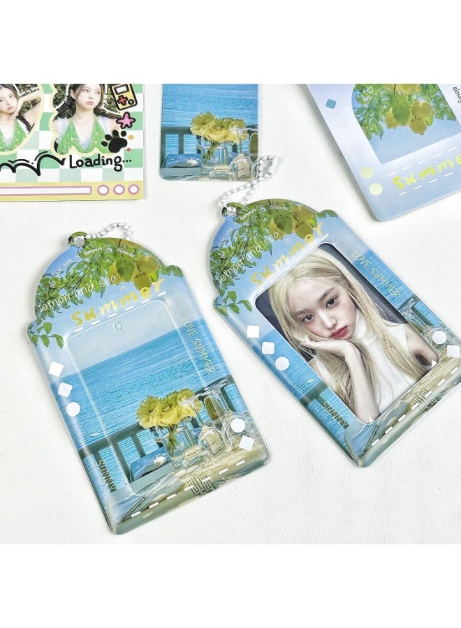 NIBEMINENT 1 - Piece The Scenery Of The Four Seasons Kpop Photo Card Holder Pendant Key Chain ID Badge Holder ID Card Holder Photo Card Protector for School ID Office ID Access Card for Women Girls - Image 1