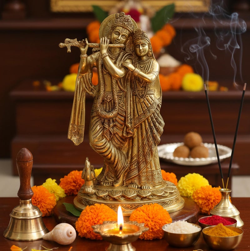 ESPLANADE Brass Radha Krishna Murti Idol Statue Sculpture - 12 inches | Pooja Idols | Home Decor - Image 3