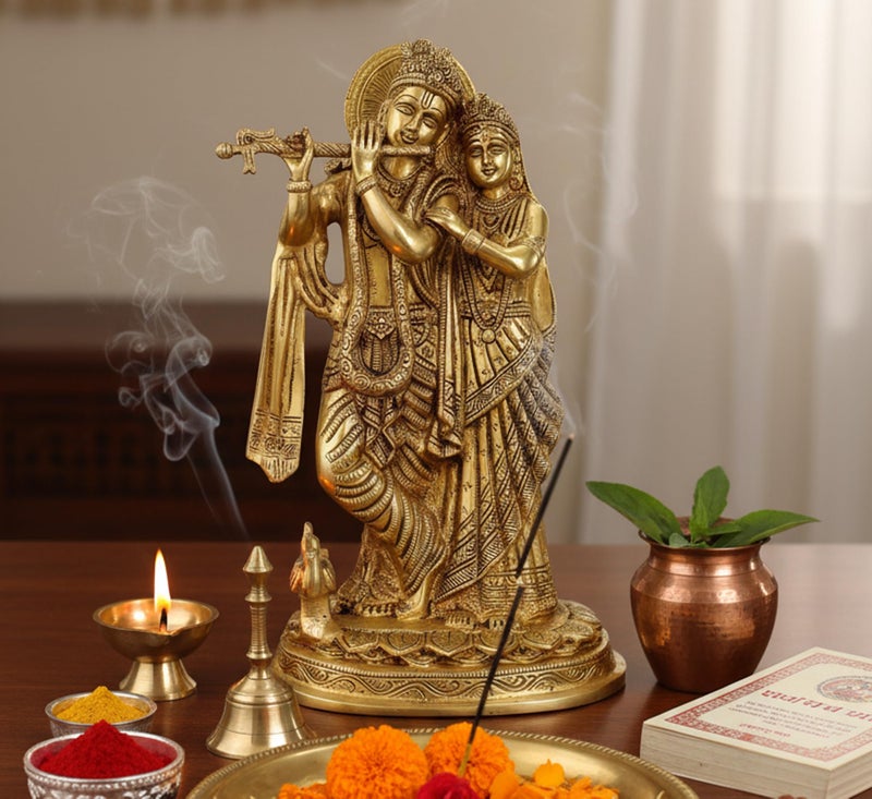 ESPLANADE Brass Radha Krishna Murti Idol Statue Sculpture - 12 inches | Pooja Idols | Home Decor - Image 2