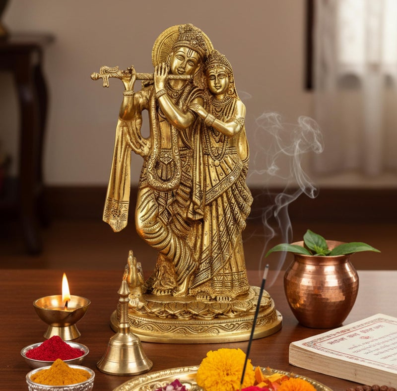 ESPLANADE Brass Radha Krishna Murti Idol Statue Sculpture - 12 inches | Pooja Idols | Home Decor - Image 1