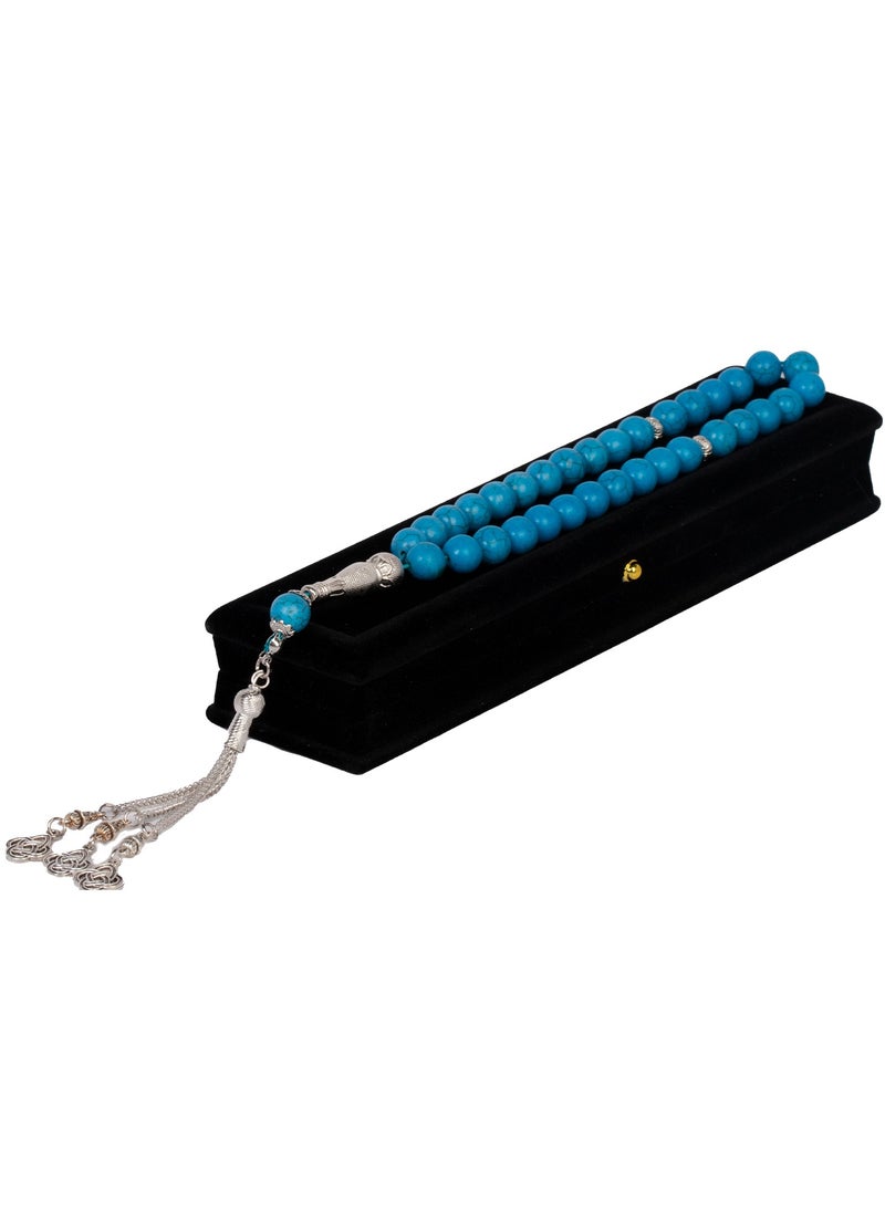 RS Natural dark blue turquoise rosary veined with grey  - Image 1