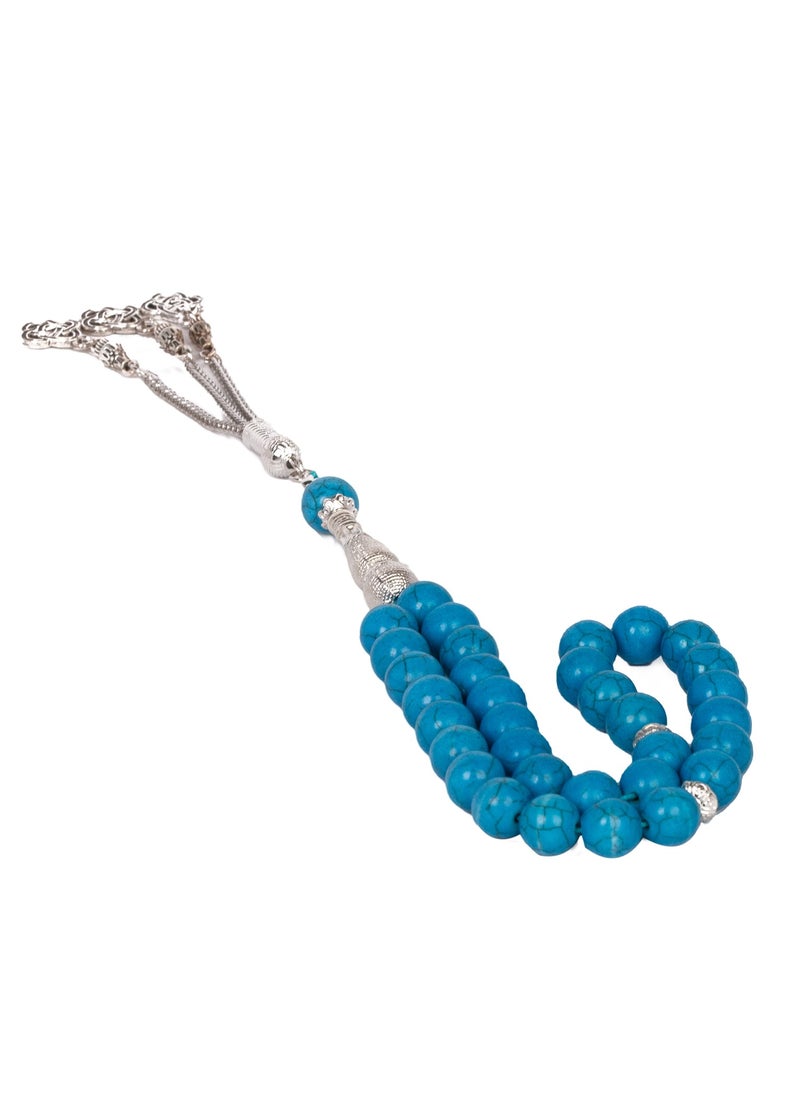 RS Natural dark blue turquoise rosary veined with grey  - Image 3