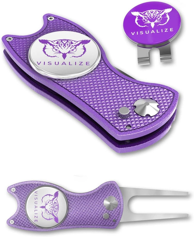 VISUALIZE Store Elite Switchblade Golf Divot Repair Tool Set with Ball Marker - Sturdy Anodized Aluminum - Perfect Golf Accessory Gift - Image 1