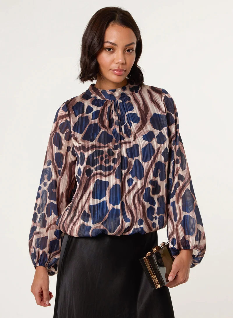 بلو فانيلا Metallic Stripe Puffball Blouse