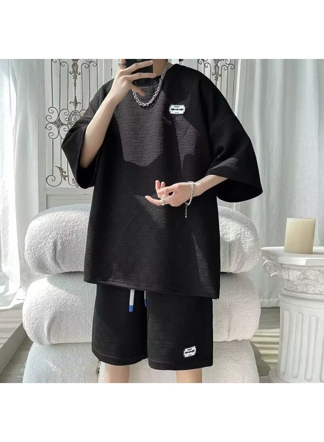 Men's Waffle Short Sleeve T-Shirt & Shorts Set – Oversize, Sports