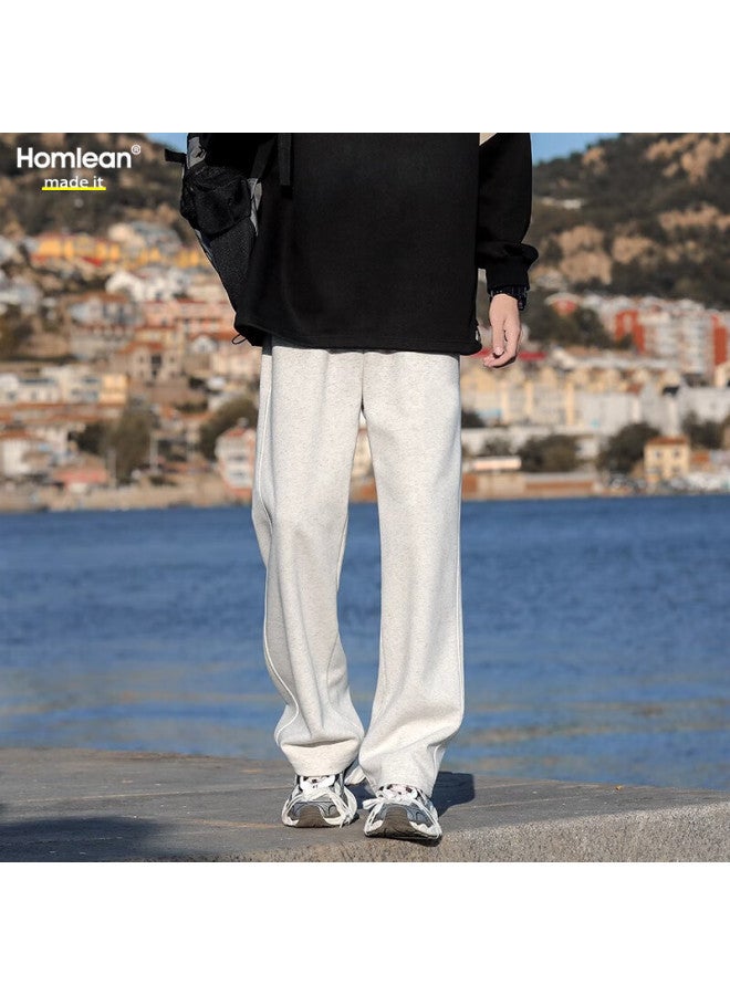 Homlean American Retro Casual Pants For Men, Spring And Summer Comfortable Versatile Loose-fitting Wide-leg Trousers, An04 White-gray, XL - Image 1