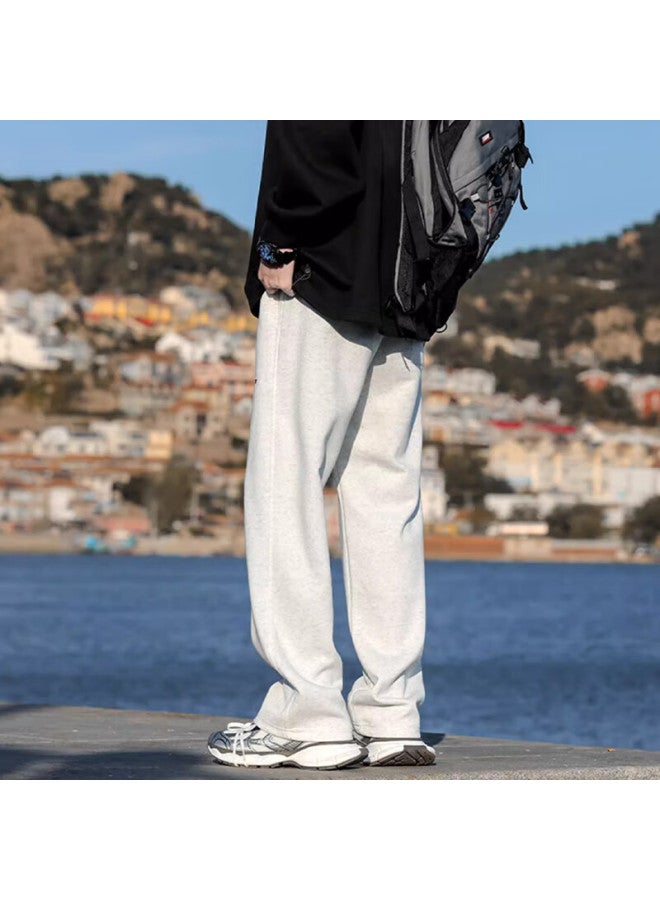 Homlean American Retro Casual Pants For Men, Spring And Summer Comfortable Versatile Loose-fitting Wide-leg Trousers, An04 White-gray, XL - Image 3
