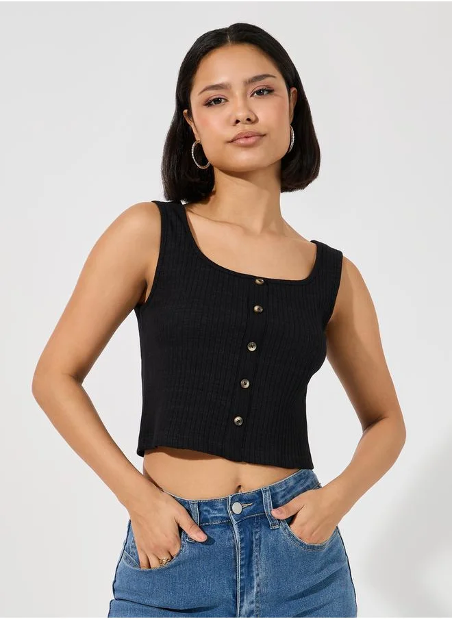 Styli Square Neck Knit Top with Broad Straps