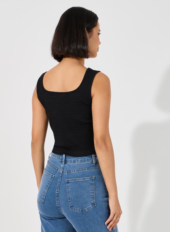 Styli Square Neck Knit Top with Broad Straps - Image 4