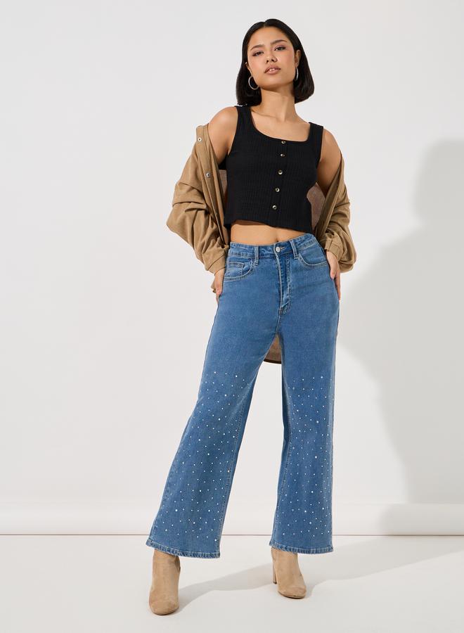 Styli Square Neck Knit Top with Broad Straps - Image 2