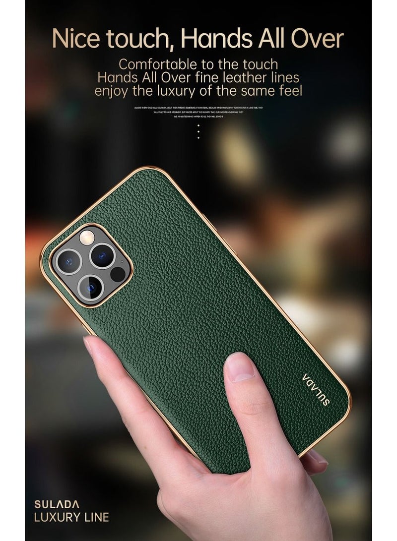 SULADA Case for Apple iPhone 14 Pro Max 6.7 inch Slim Luxury Business Style Retro Classic PU Electroplate Shiny Gold Frame Soft Hybrid Bumper Shockproof Cover Protective Cover Green - Image 2