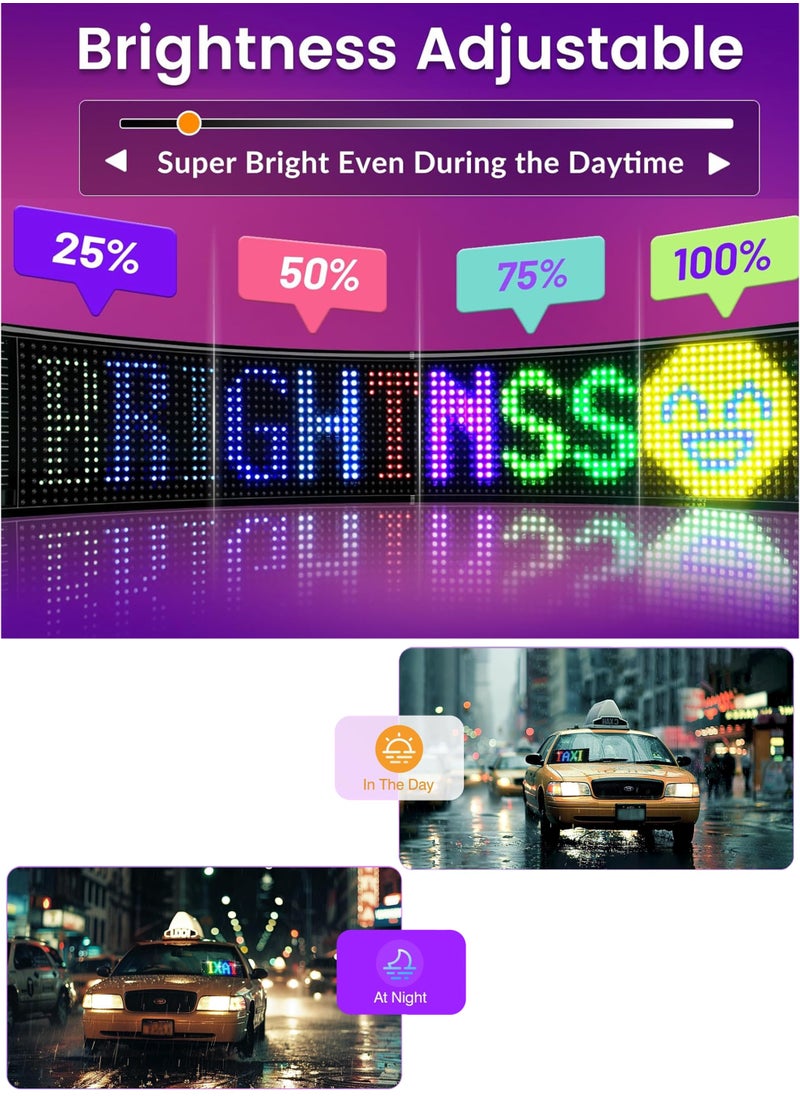 دي بلو لوحة إعلانات LED كبيرة مرنة قابلة للبرمجة بتقنية RGB كاملة الألوان لافتة رقمية فائقة السطوع مع تحكم عبر تطبيق بلوتوث تخصيص يدوي للنصوص على شاشة LED للسيارة، الشاحنة، متاجر الأعمال، الإعلانات، المطاعم، الفنادق، المقاهي، الحفلات، المنازل، المكاتب، والمهرجانات لوحة عرض بمصفوفة لتمرير النصوص والأنماط والرسوم المتحركة إضاءة بعيون الشيطان شاشة ذكية بلوحة تحتوي على 1536 مصباح LED  - Image 5