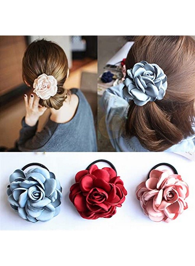 Lovef Jewelry Women Girl 6Pcs（Mixed Color) Cloth Rose Flower Design Ponytail Holders Hair Tie Assorted Rope Rubber Bands Accessories - Image 5