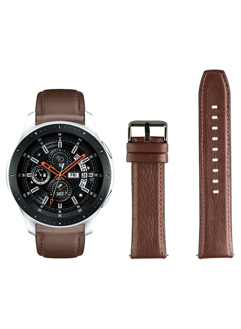 إسكدنيا Genuine Leather Replacement Band 22mm For Samsung Galaxy Watch 46mm Official Dark Brown