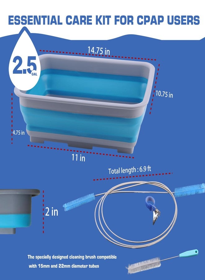 طقم تنظيف كامل لجهاز CPAP، فرش تنظيف أنابيب بطول 6.5 قدم متوافقة مع خراطيم 15 مم و20 مم، لوازم تنظيف خرطوم وقناع جهاز CPAP مع حوض غسيل قابل للطي، علاقات ومشابك للخرطوم - Image 3