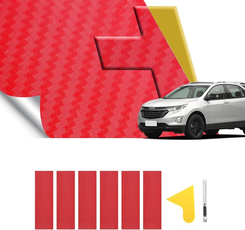 BLAKAYA Compatible with Carbon Fiber Vinyl Wrap 11.8" x 4" Chevy Bowtie Emblem Wrap Kit with Spatula and Cutter 6 Pcs Universal Red Logo Overlay - Image 1