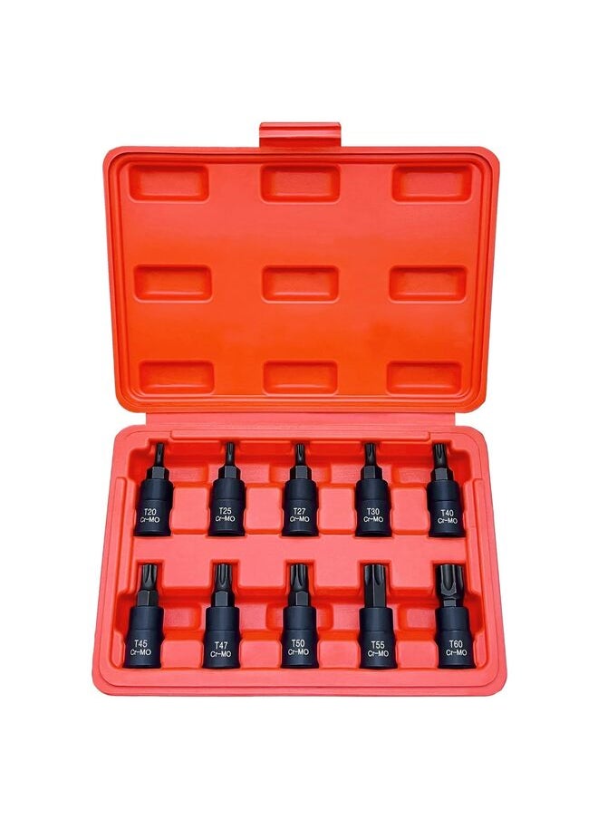 10pcs Bit Socket Set,Cr-Mo Steel Hexagonal Screwdriver Metric Set | 3/8-Inch Drive | Storage Case (Size : T)