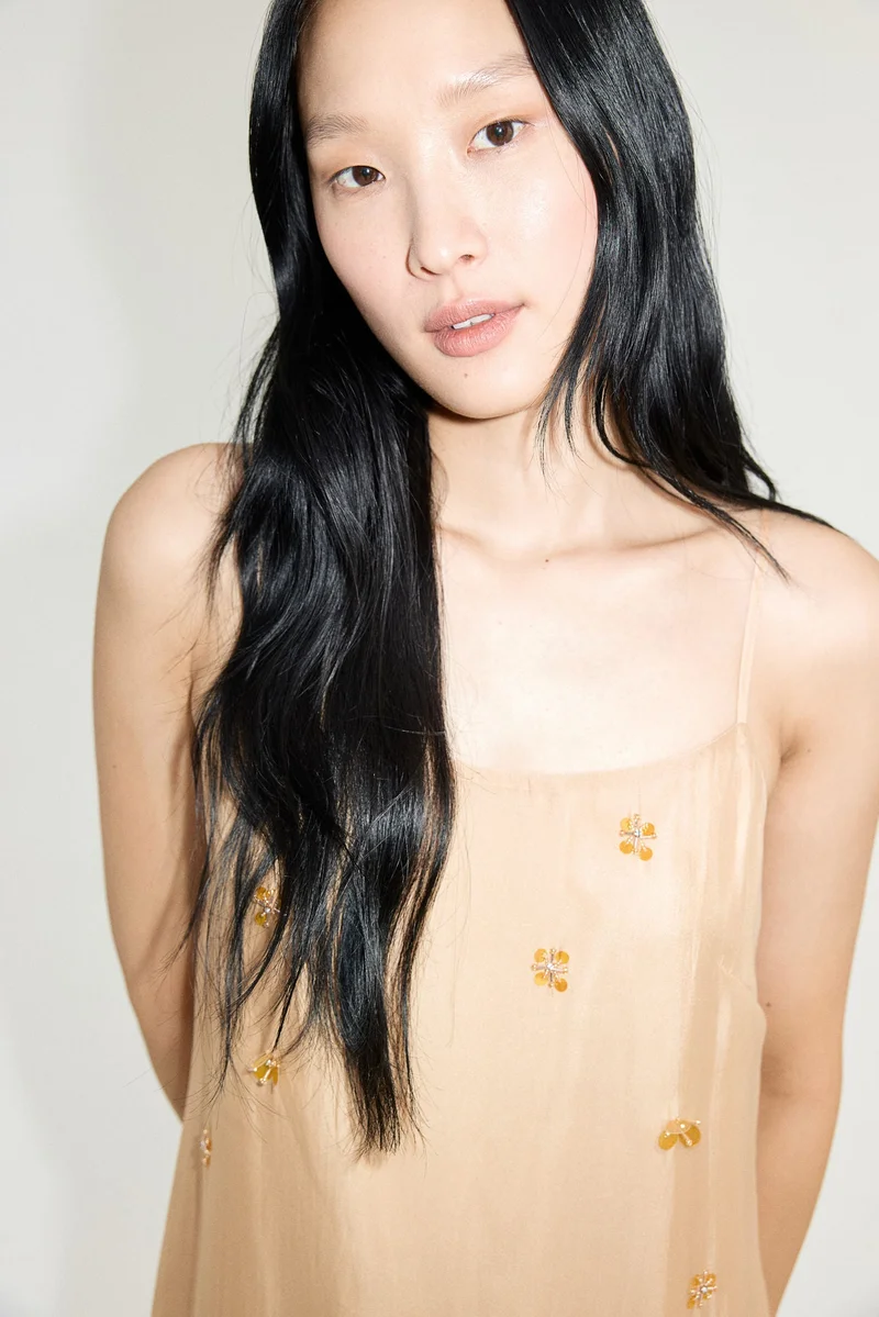 اتش اند ام فستان شفاف بحمالات مزين بزخارف