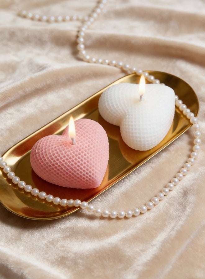 2 Pieces Heart Shaped Waffle Textured Scented Candles Set Soft Pink and Cream Aromatherapy Candles Romantic Home Decor for Valentine's Day Bedroom Ambience and Relaxation Moments - Image 4