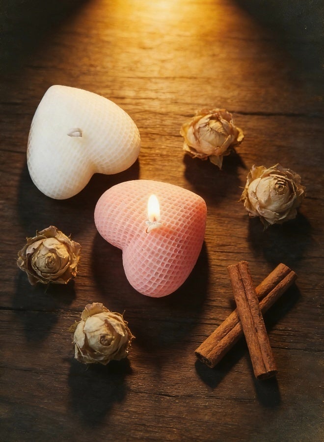 2 Pieces Heart Shaped Waffle Textured Scented Candles Set Soft Pink and Cream Aromatherapy Candles Romantic Home Decor for Valentine's Day Bedroom Ambience and Relaxation Moments - Image 2