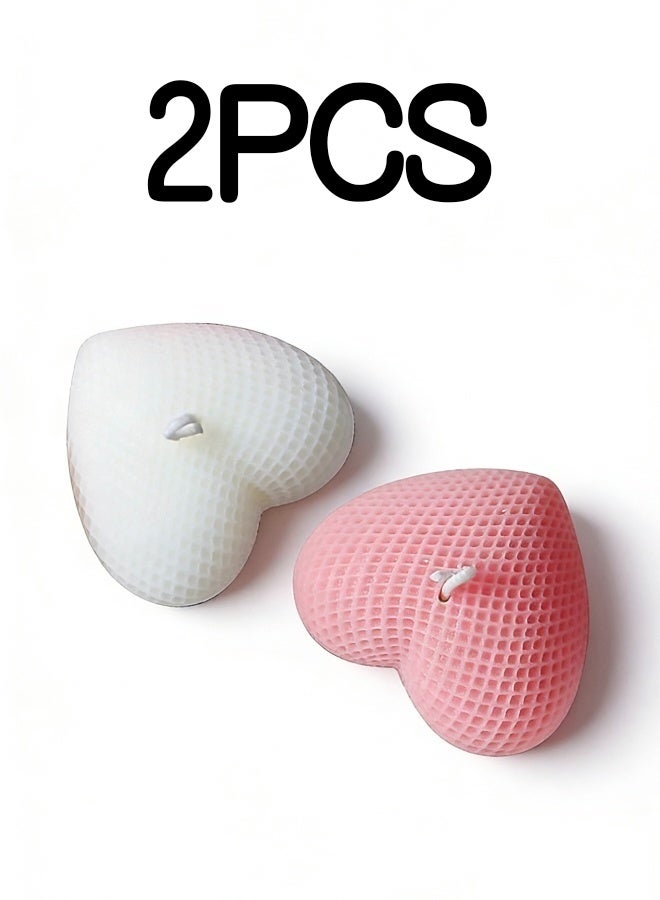 2 Pieces Heart Shaped Waffle Textured Scented Candles Set Soft Pink and Cream Aromatherapy Candles Romantic Home Decor for Valentine's Day Bedroom Ambience and Relaxation Moments - Image 1