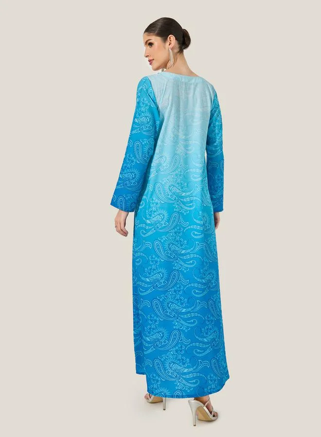 Styli Ombre Print Embroidered A-Line Jalabyia